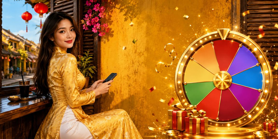 Người chơi may mắn trúng jackpot tại sự kiện xổ số Hội An với trang phục áo dài truyền thống