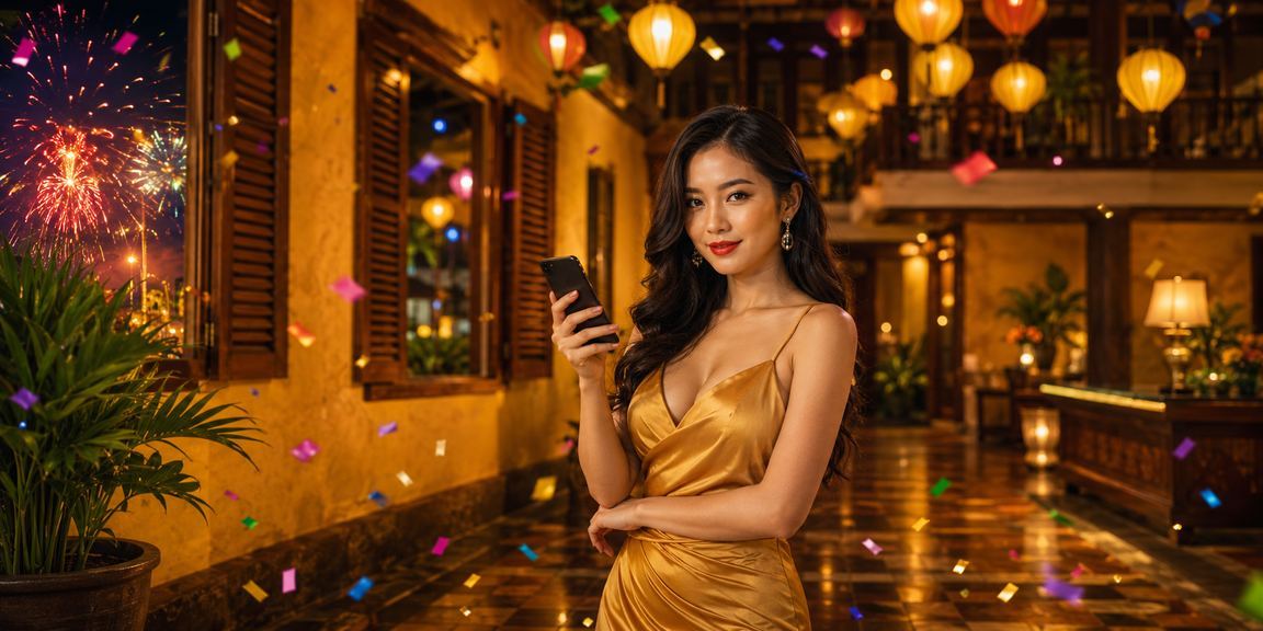 Người dùng truy cập casino di động tại chợ đêm Hội An trên điện thoại