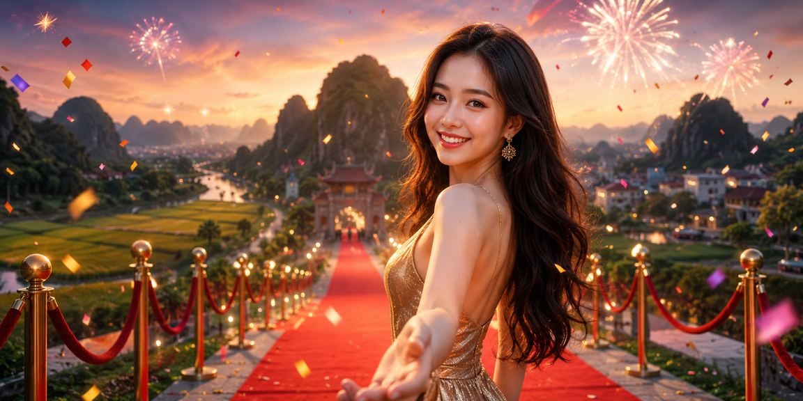 Lễ hội giải trí casino sôi động tại vùng núi Ninh Bình với ánh đèn rực rỡ buổi tối